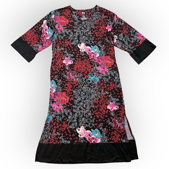Natori Mizuki midi kaftan dress floral print kimono sleeves Vneckline size M